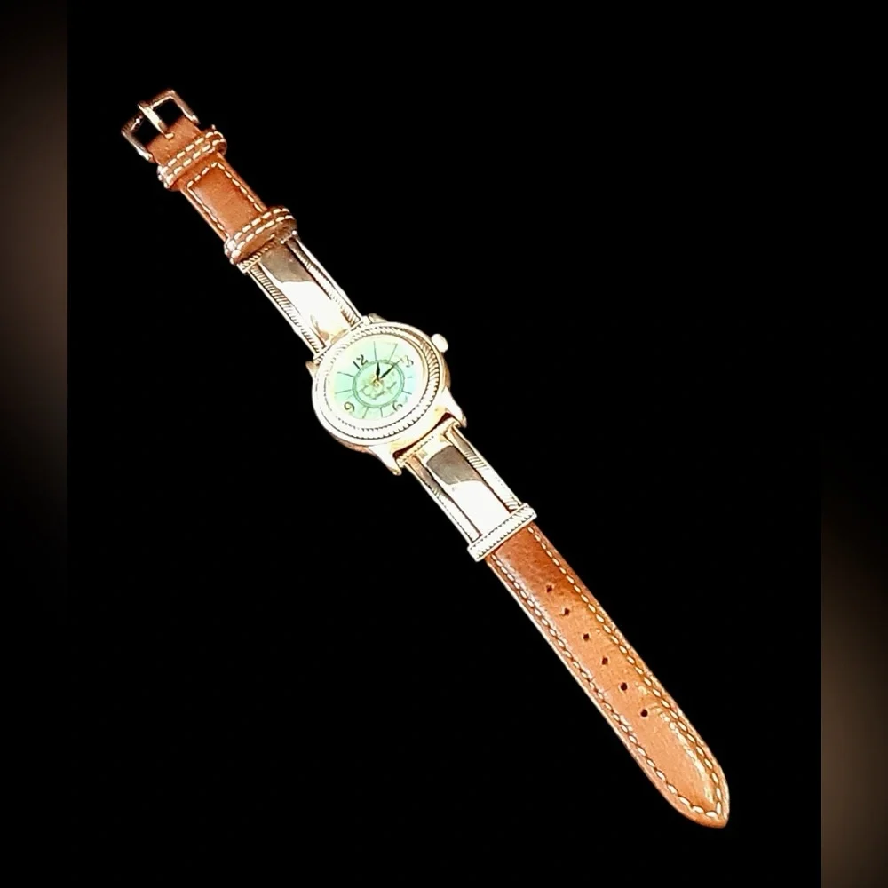 Vintage Ecclissi Southwestern Sterling Silver Brown Embossed Croc Leather Watch